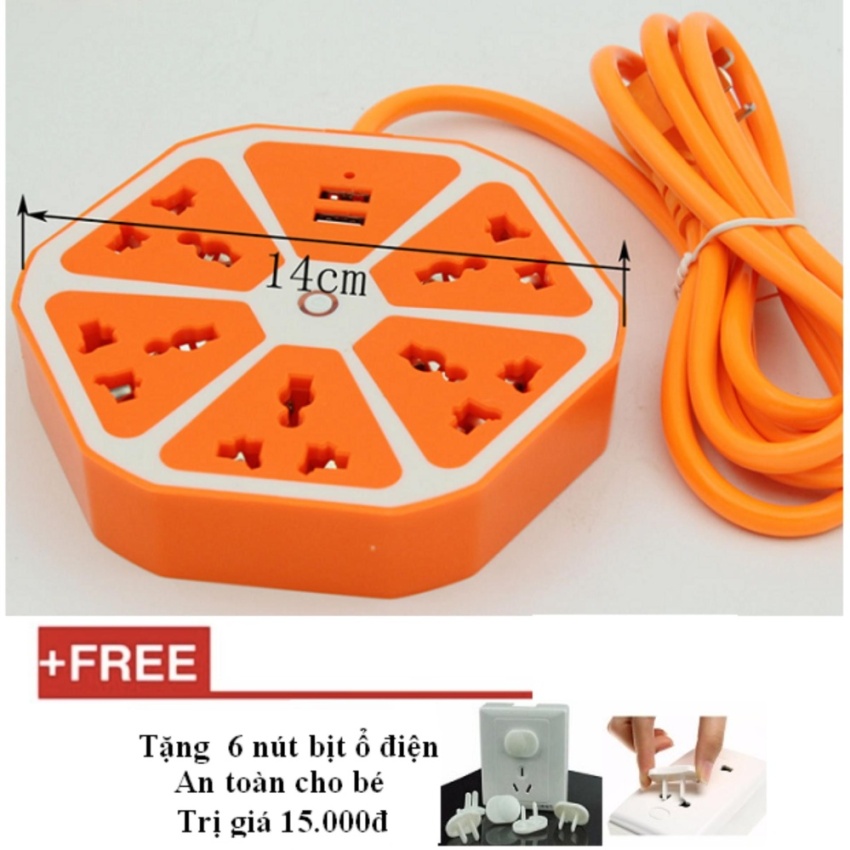 Ổ cắm điện đa năng lục giác 5 ổ cắm điện 2 cổng USB + Tặng kèm 6 nút bịt ổ điện