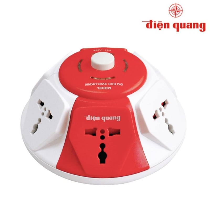 Bảng giá Ổ cắm Điện Quang ĐQ ESK 5WR.UK986 (Kiểu UFO 6 lỗ 3 chấu dây 5 mét màu Trắng Đỏ) GT