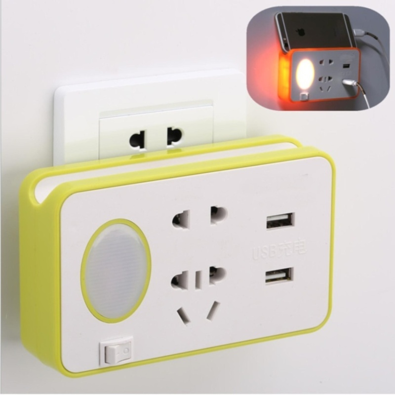 Bảng giá Ổ cắm điện thông minh 2 ổ cắm và 2 ổ cắm sạc USB kiêm đèn ngủ LED chống sét cao cấp (xanh)