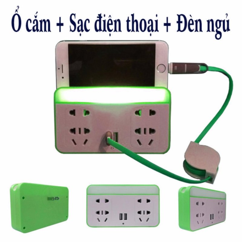 Bảng giá Ổ cắm kiêm sạc điện thoại và đèn ngủ cảm biến thông minh (Xanh)