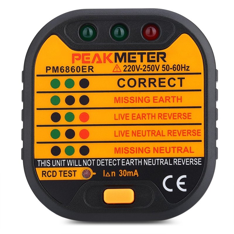 PEAKMETER PM6860ER Automatic Electric 220V - 250V UK Plug Socket
Tester (Black) - intl