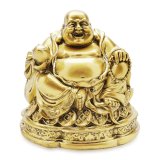 Tượng đá phong thủy Di Lặc cầm quả đào màu vàng đồng 14x14cm, trưng bày làm quà tặng siêu bền và đẹp, may mắn tài lộc