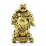 Tượng đá phong thủy Phật Di Lặc vác bao tiền màu vàng đồng 16x10cm, trưng bày làm quà tặng siêu bền và đẹp, may mắn tài lộc