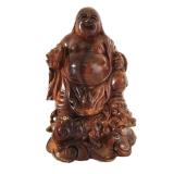 Tượng gỗ xá xị Di lặc đứng kỳ lân cầm thỏi vàng