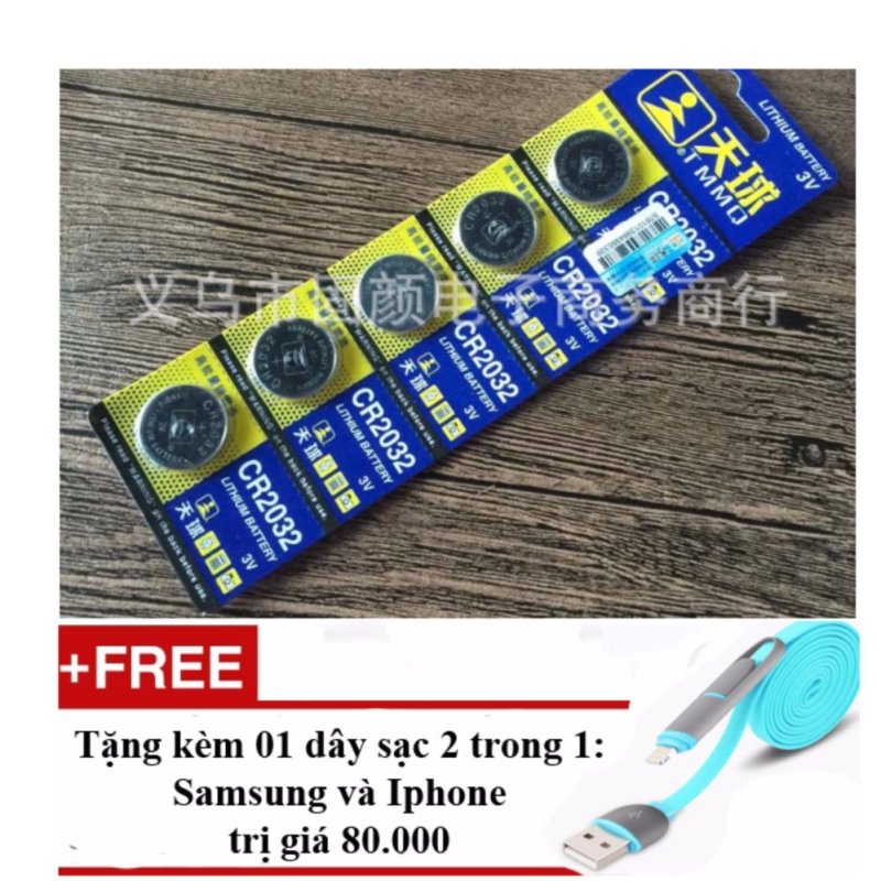 Bảng giá Vỉ Pin CR2032, Pin Lithium 3v (5 viên) + Tặng 01 dây sạc điện thoại 2 trong 1