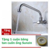 Vòi rửa chén gắn tường cần quay Sunzin,inox 304, tặng 1 cuộn băng tan