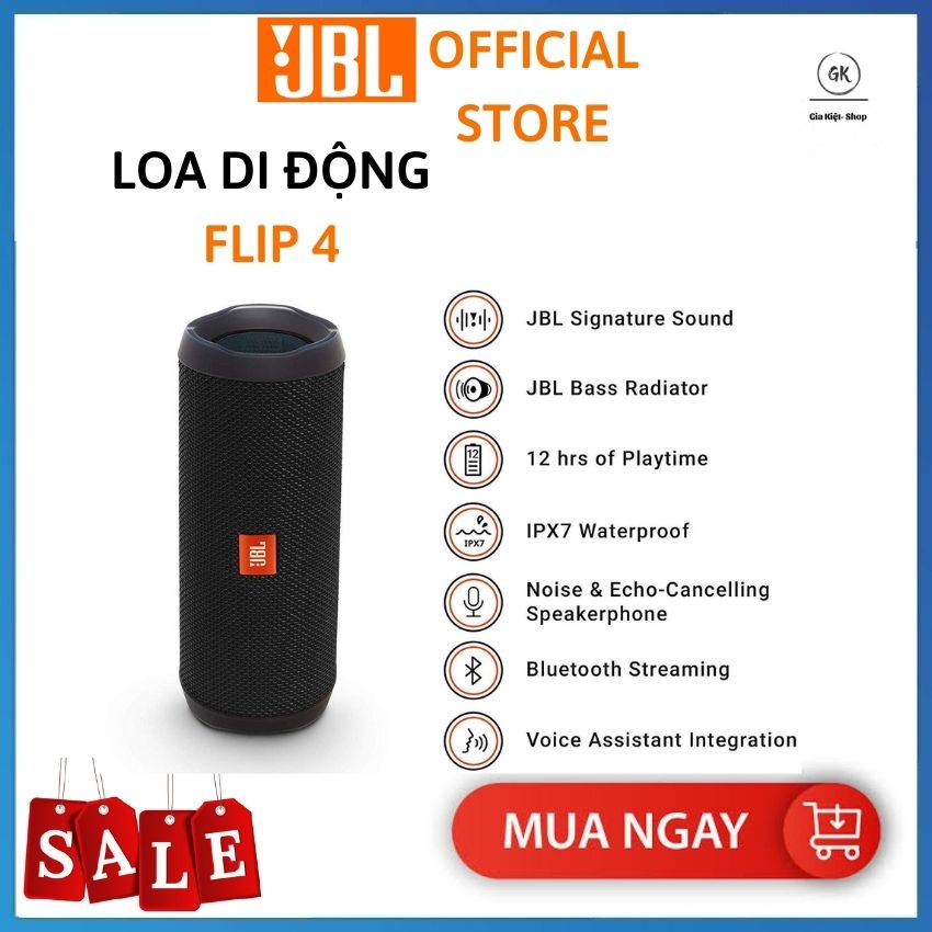 [ GIẢM GIÁ SỐC ]  Loa Bluetooth JBL Flip 4- Thiết Kế Nhỏ Gọn, Đẹp Mắt, Chống Va Đập- Công Suất 16W- Màng Rung Tản Nhiệt JBL Bass Radiator- Chống Nước IPX7- Pin 3000mAh, Thời Lượng Pin 12 Tiếng- Bluetooth 4.2. Bảo Hành 12 Tháng.