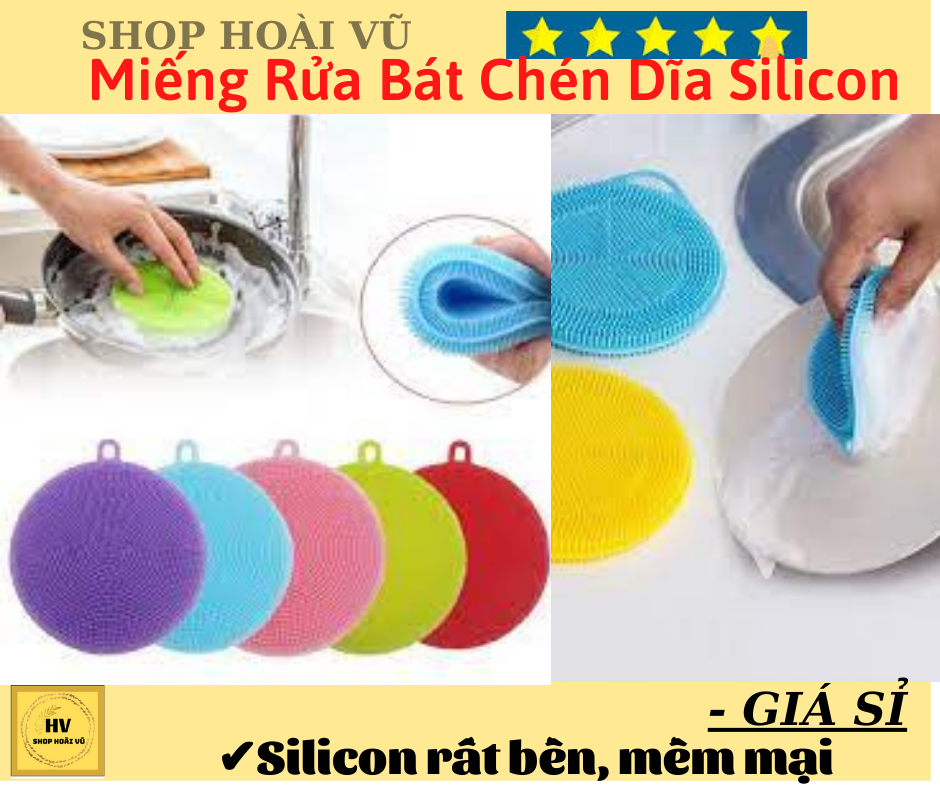 [HCM]Miếng Rửa Bát Chén Dĩa Silicon Tiện Lợi Cho Nhà Bếp - Miếng Rửa Chén Bát Xoong Nồi Silicon Có Lỗ Treo