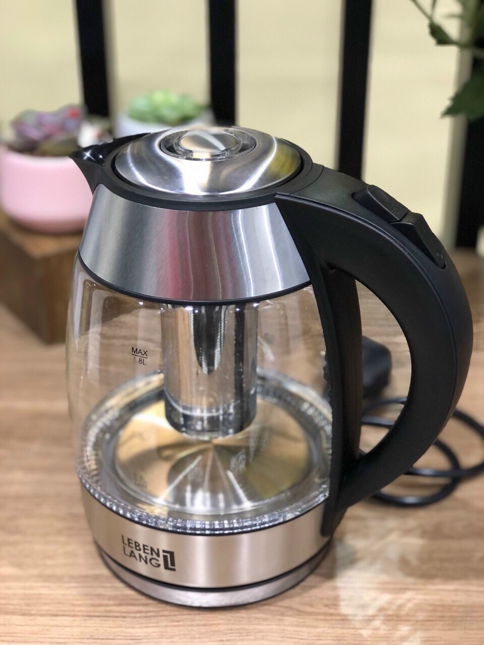 Bình đun siêu tốc thủy tinh, có lọc trà 1.8l