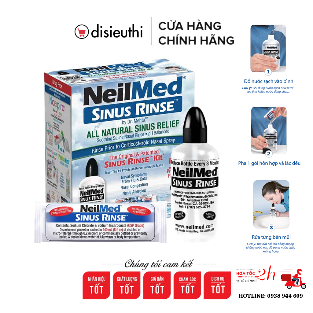 Bình Rửa Mũi Neilmed Sinus Rinse Starter Kit Nhập Mỹ Giảm Và Ngừa Viêm Mũi