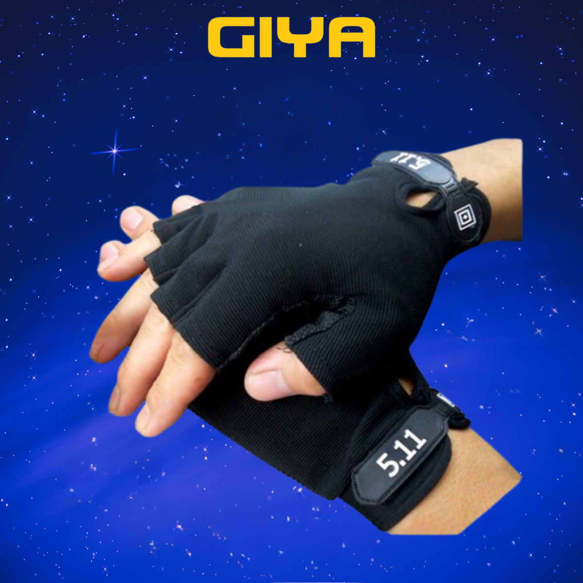 Găng tay chiến thuật 511 ngắn ngón chống nắng khi đi xe máy, bao tay có một cỡ màu đen thun co giãn tốt