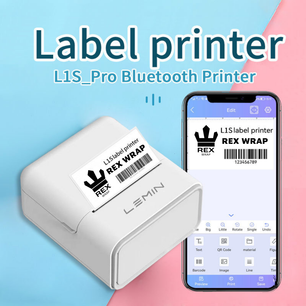 Máy in tem nhãn mini REX L1S Pro, máy in nhiệt cầm tay, Bluetooth 4.0 Android iOS tạo ra các nhãn đẹp và dễ nhìn