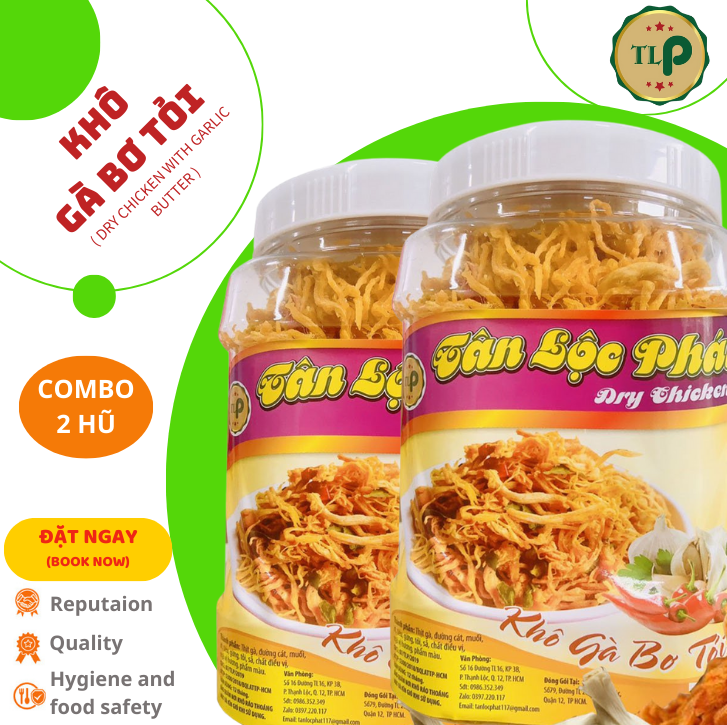 KHÔ GÀ BƠ TỎI TÂN LỘC PHÁT 1KG - COMBO 2 HŨ 500G