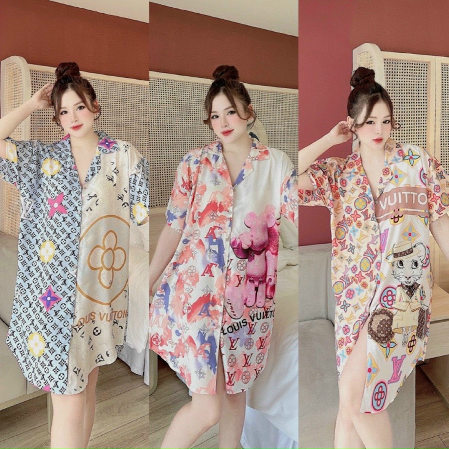 Đầm ngủ sơmi lụa thô qc thiết kế in 3d freesize