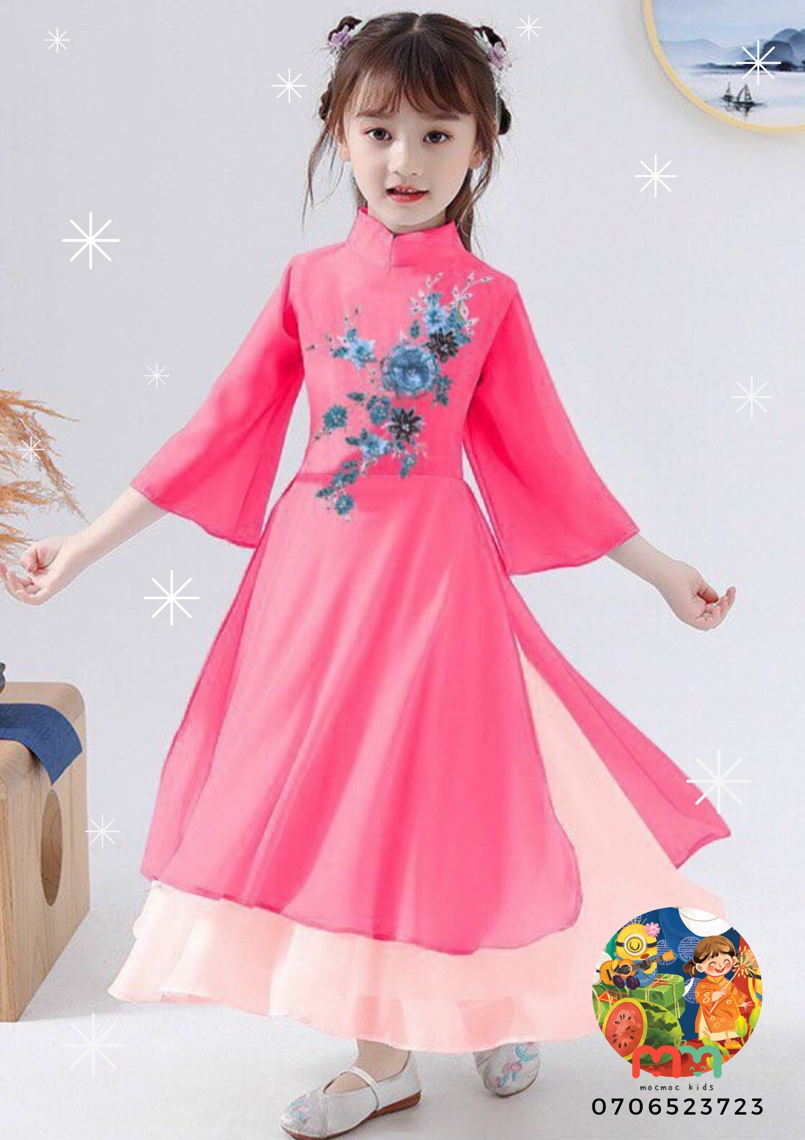 Quần áo trẻ em mocmockids, sale Tết, áo dài Tết cho bé, chất lụa Hàn mềm, mịn [Size 8-22kg]