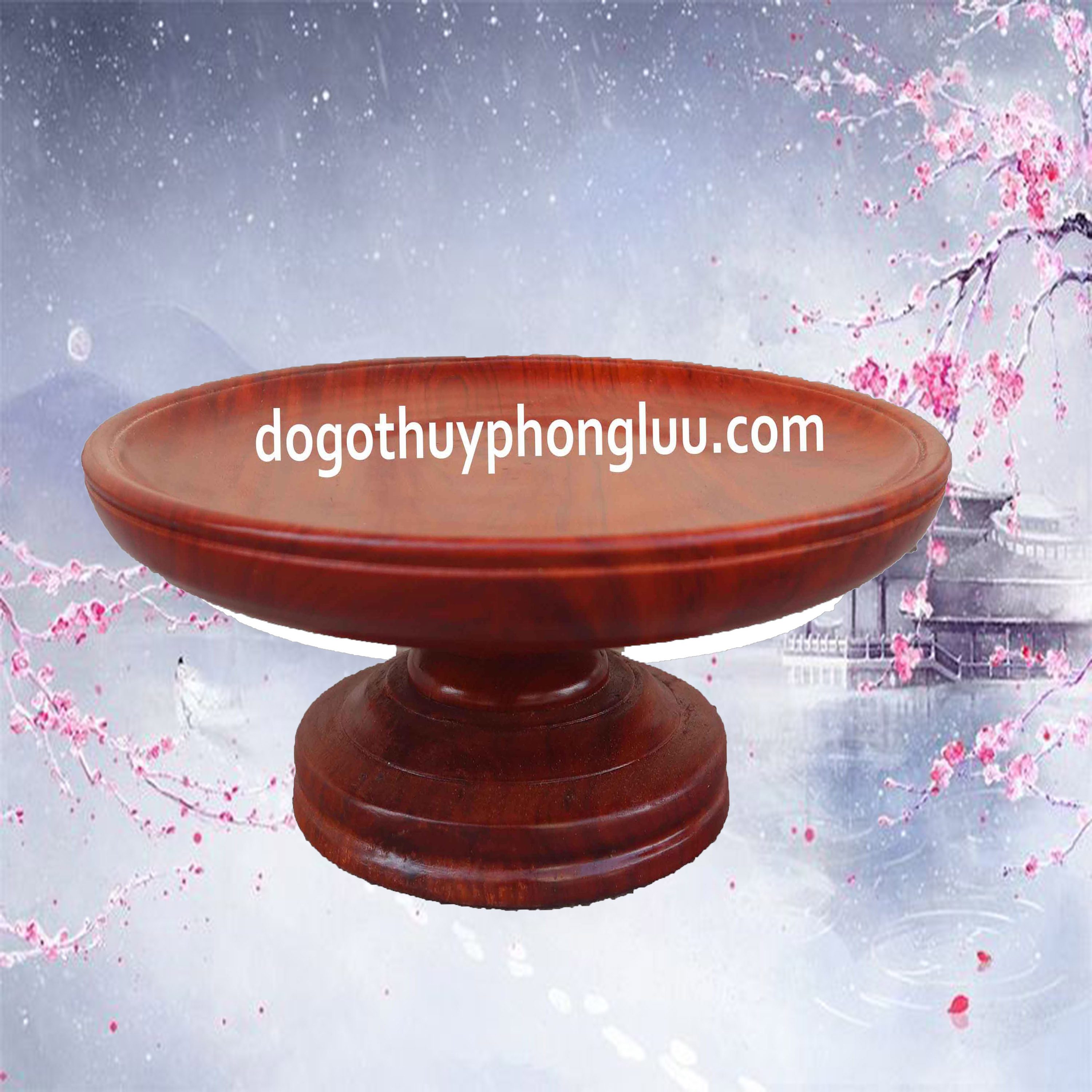 Đĩa trái cây gỗ hương mâm bồng nguyên khối cao 15cm