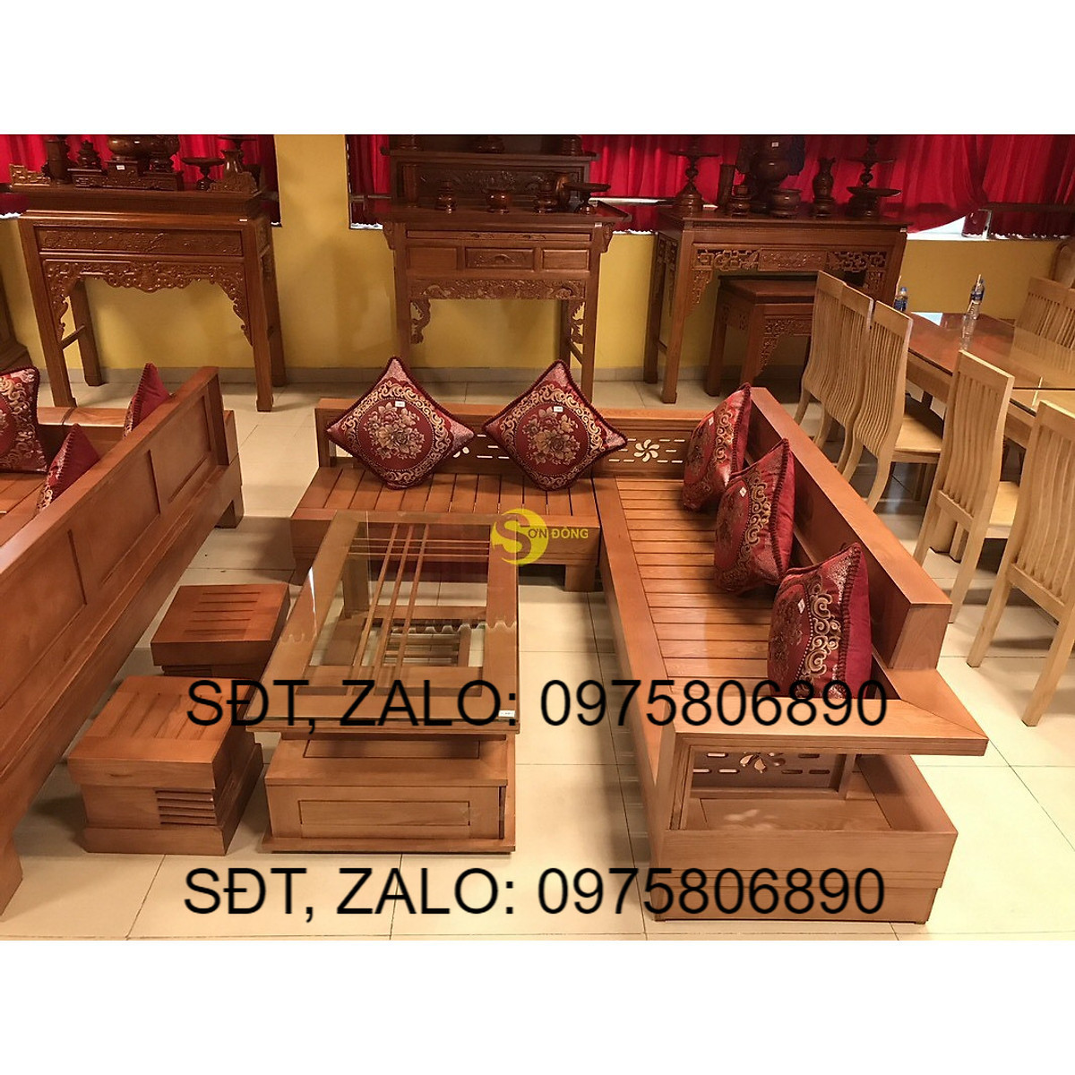 Bộ sofa góc hoa thủy gỗ sồi Nga, bộ bàn ghế phòng khách .