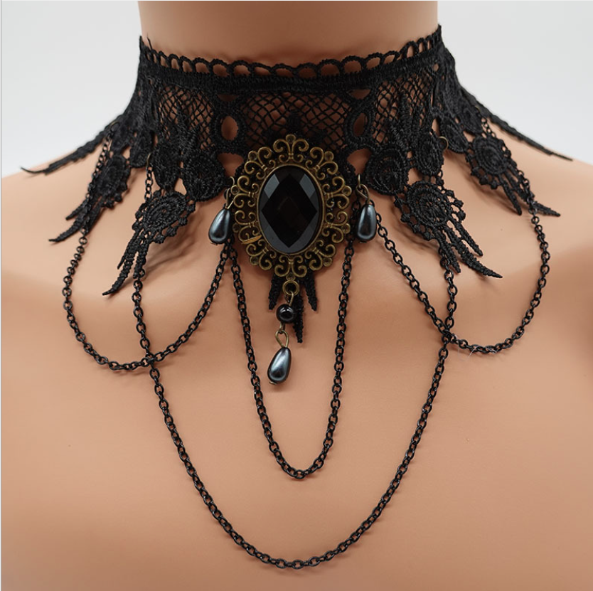 [HCM]Vòng cổ choker ren đen đính ngọc đa phong cách