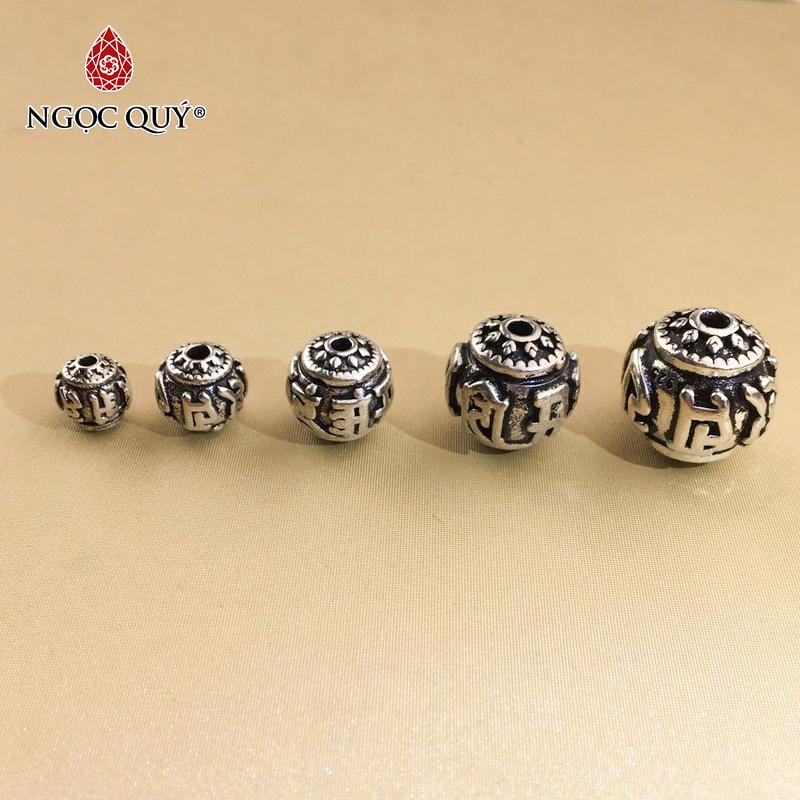 [HCM]Charm bạc hình cầu họa tiết lục tự minh chú xỏ ngang - Ngọc Qúy Gemstones