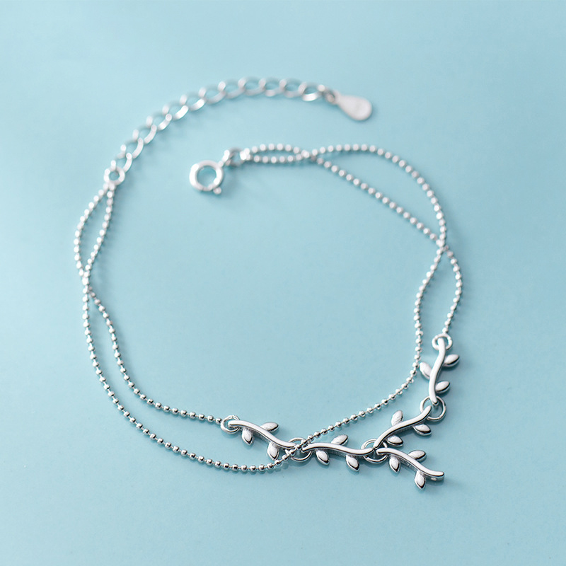 Vòng tay nữ, vòng tay Bạc Nữ nhành lá dây kép độc đáo, Vòng tay Bạc Nữ S925 tinh khiết chuẩn bạc cao cấp L1594 Bảo Ngọc Jewelry