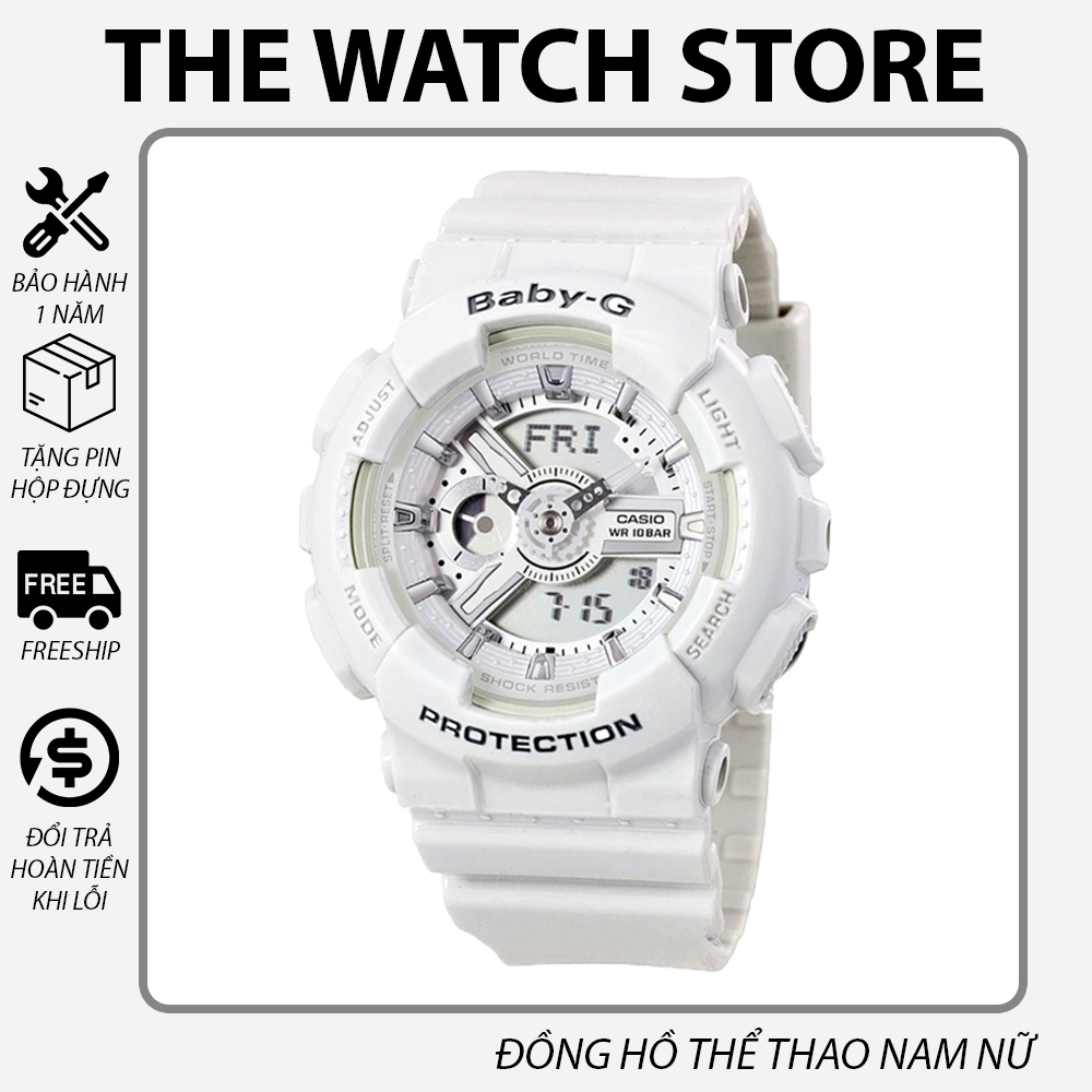 Đồng hồ Casio Baby-G Nữ BA-110 Trắng - Dây, vỏ và mặt một màu cơ bản, đồng hồ thiết kế ôm sát cổ tay (Hàng Có Sẵn)
