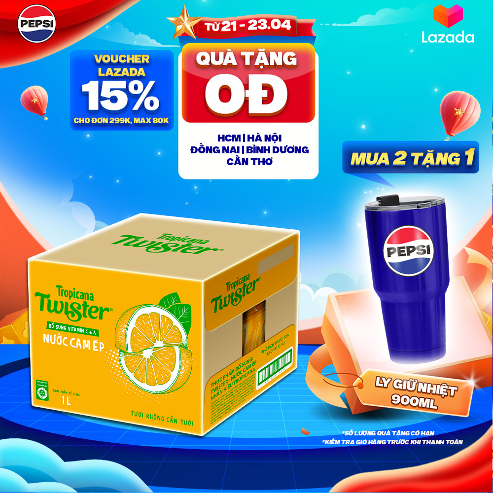 Thùng 12 Chai Nước Trái Cây Twister Cam (1L/chai)