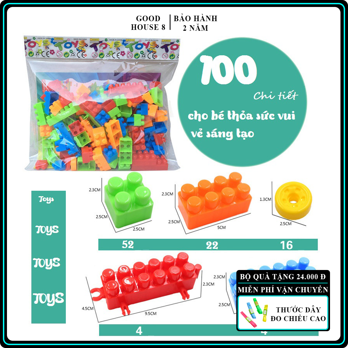 Bộ đồ chơi xếp hình 100 chi tiết, kích thích khả năng sáng tạo, tư duy logic và tính tự chủ của bé. Lego xếp hình cho bé.