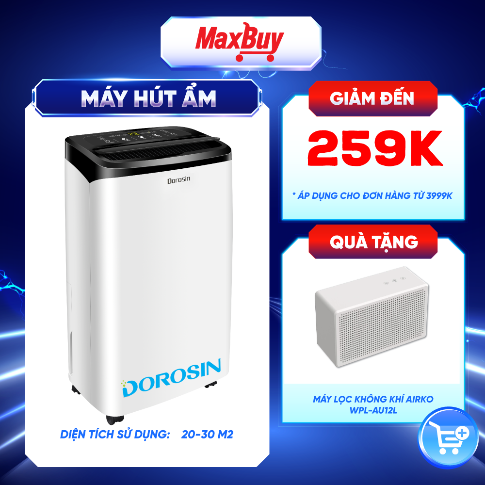 Máy Hút Ẩm Dorosin Công Suất Hút Ẩm Lớn 18 Lít/Ngày Diện tích sử dụng 20-30m2 Bảo Hành 24 Tháng Tặng 1 máy lọc không khí ER-618C