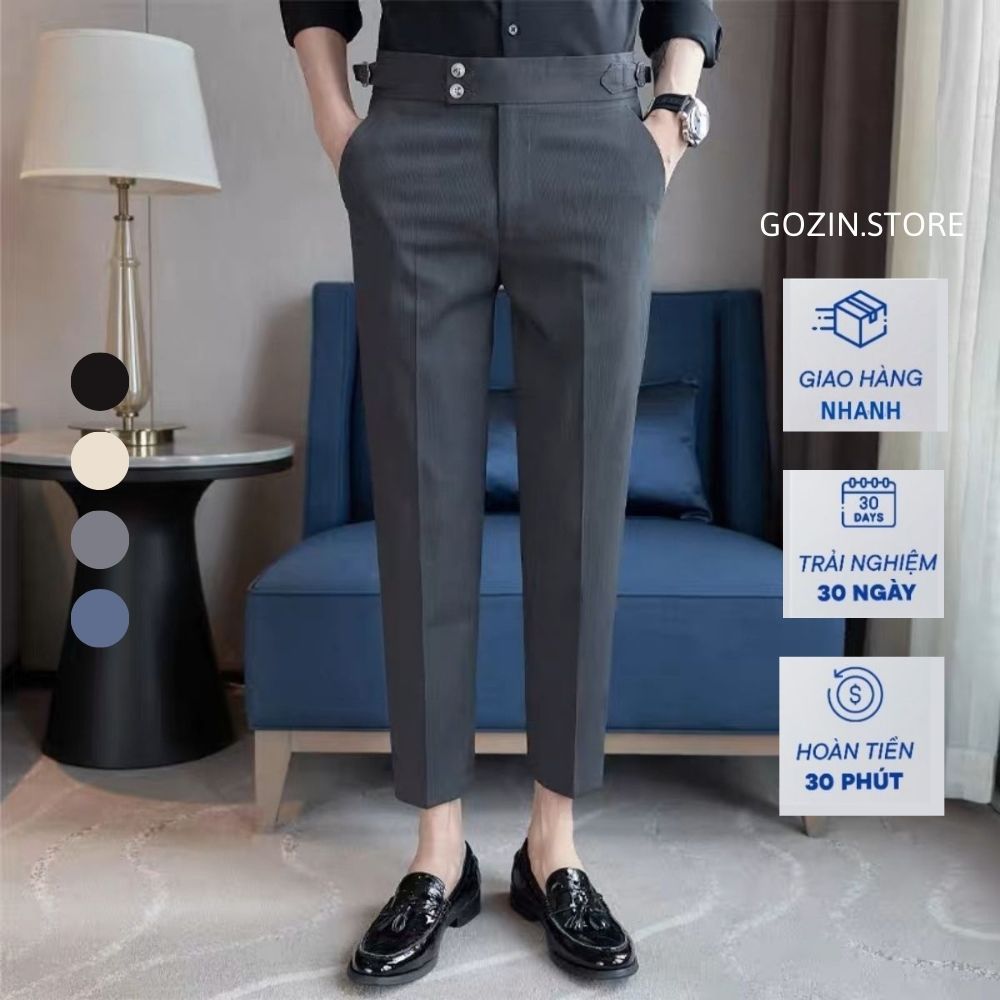 Quần âu nam cạp cao Sidetab 2 khuy baggy suông đen, quần âu nam hàn quốc lưng cao công sở cao cấp GOZIN.STORE
