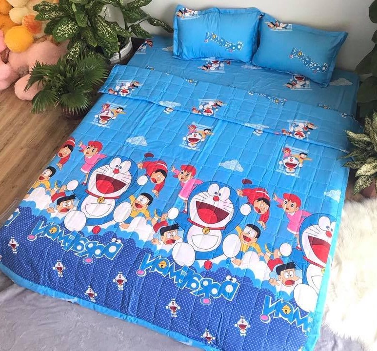 Bộ Chăn Ga Gối Cotton Poly ,Doremon Nobita , Chất Liệu Thoáng Mát , Kích Cỡ Đa Dạng , By. Gòn