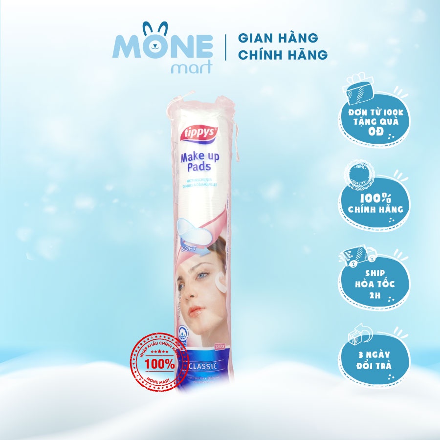 Bông tẩy trang TIPPYS 100% cotton tự nhiên miếng an toàn cho mọi loại da