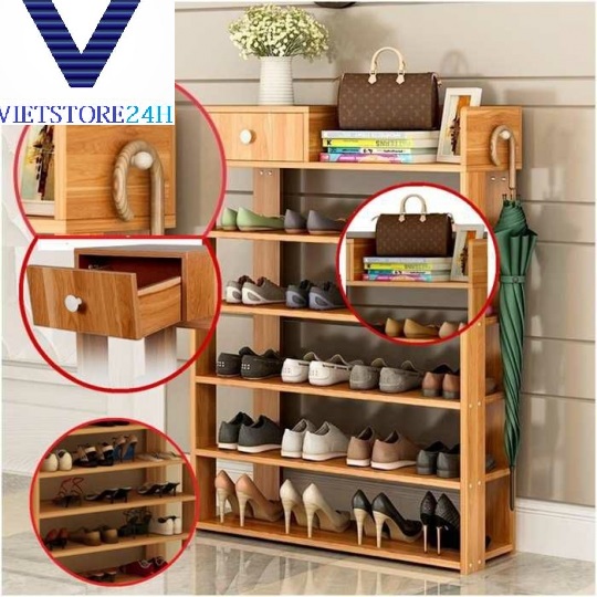 Kệ để giày 5 tầng khung gỗ có hộc tủ