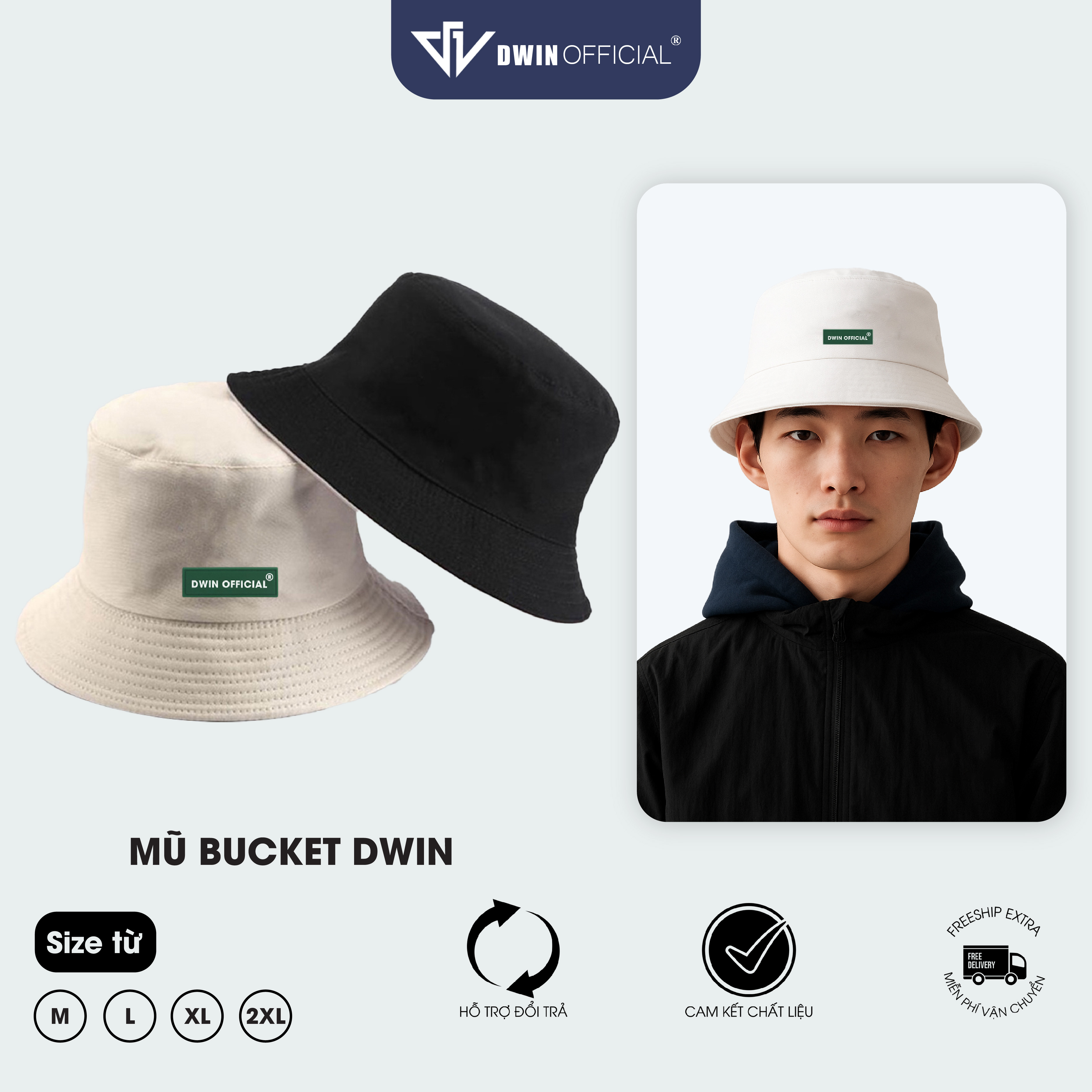 Mũ bucket DWIN tai bèo vành nón trơn cụp Unisex phù hợp nam nữ