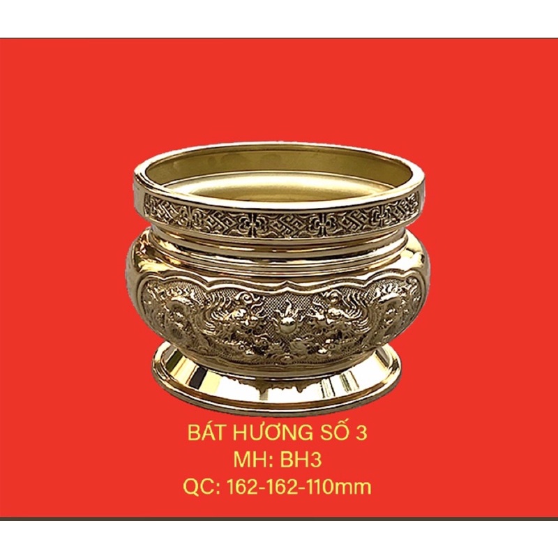 Bát hương đồng tròn bh3 vĩnh tiến cao 11cm, đương kính 15cm.