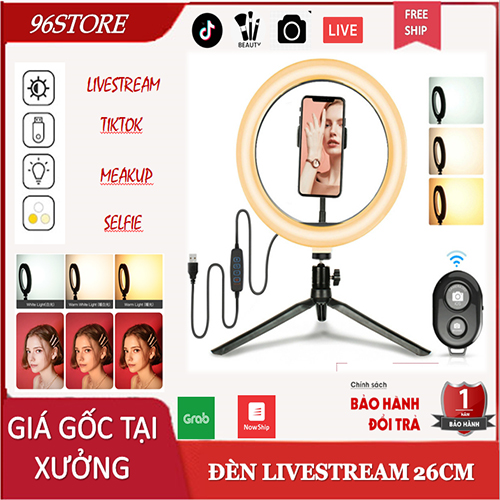 Đèn livestream 26cm chân để bàn hỗ trợ ánh sáng livestream, chụp ảnh, học online, trang điểm