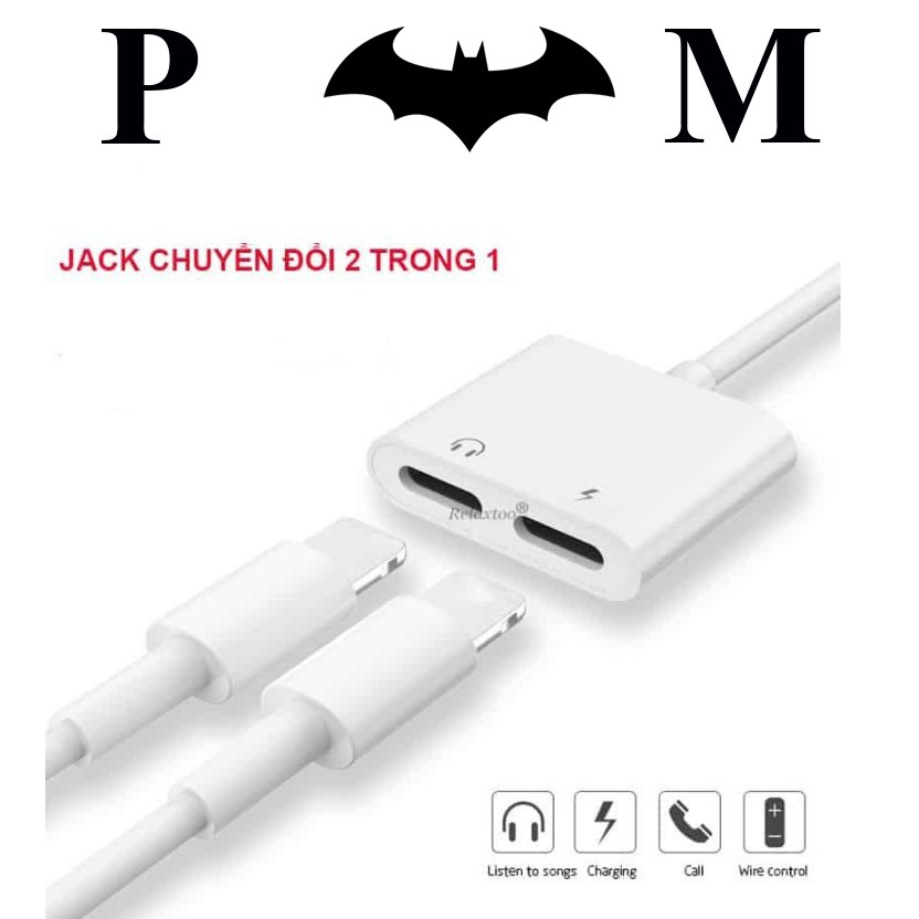 Jack chia cổng iphone J008 sạc + tai nghe chân lightning cáp chuyển đổi iphone không bluetooth có MIC