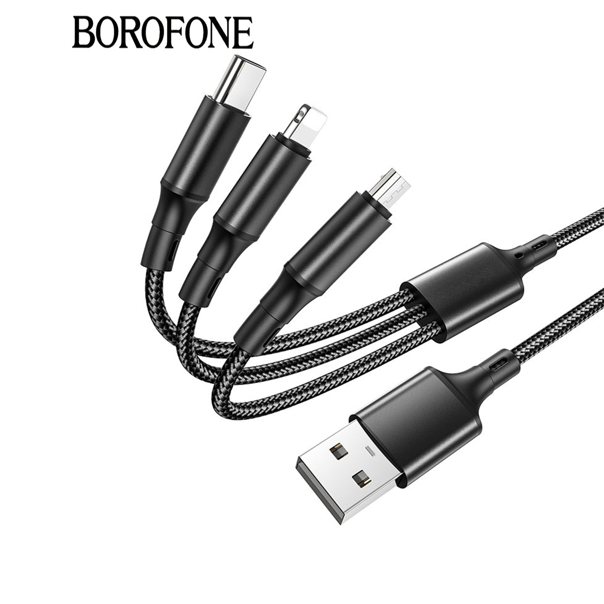 Cáp sạc 3 đầu borofone bx50 siêu bền 2.4a đầu lightning, micro, type-c dây dài 1m - chính hãng