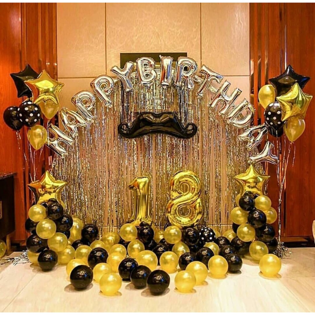 Set 2 Rèm Kim Tuyến + 50 Bóng Nhũ + Bóng Chữ Happy Birthday + Bơm Tay + Keo Trang Trí Sinh Nhật