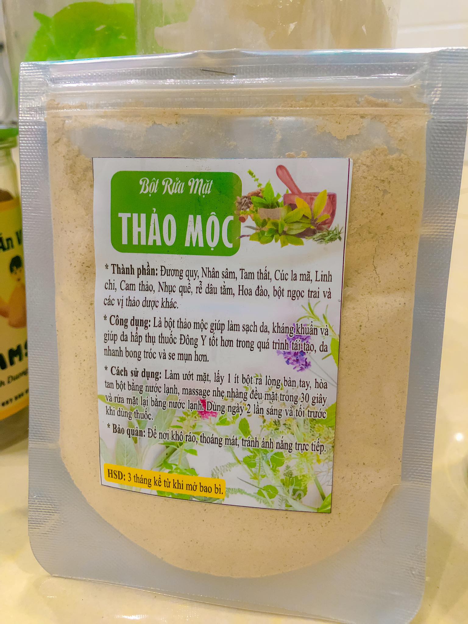Bột rửa mặt thảo mộc dưỡng da trắng sạch mụn nguyên chất organic 100g