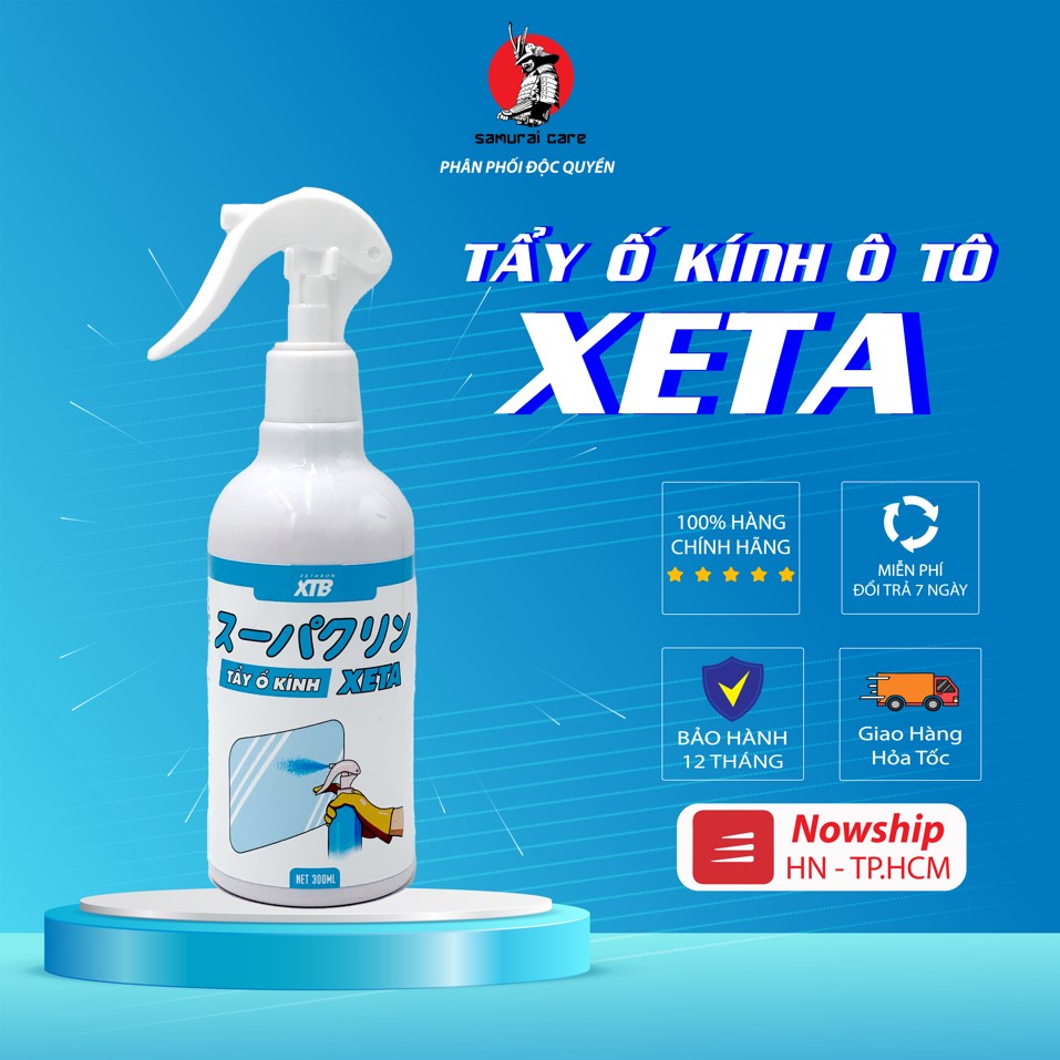 Tẩy ố kính ô tô phủ nano XETA, dung dịch tẩy ố, mốc cặn trên bề mặt kính xe, làm sạch kính xe an toàn- Chai xịt tẩy ố kính phủ nano- Siêu tẩy ố Samurai Care