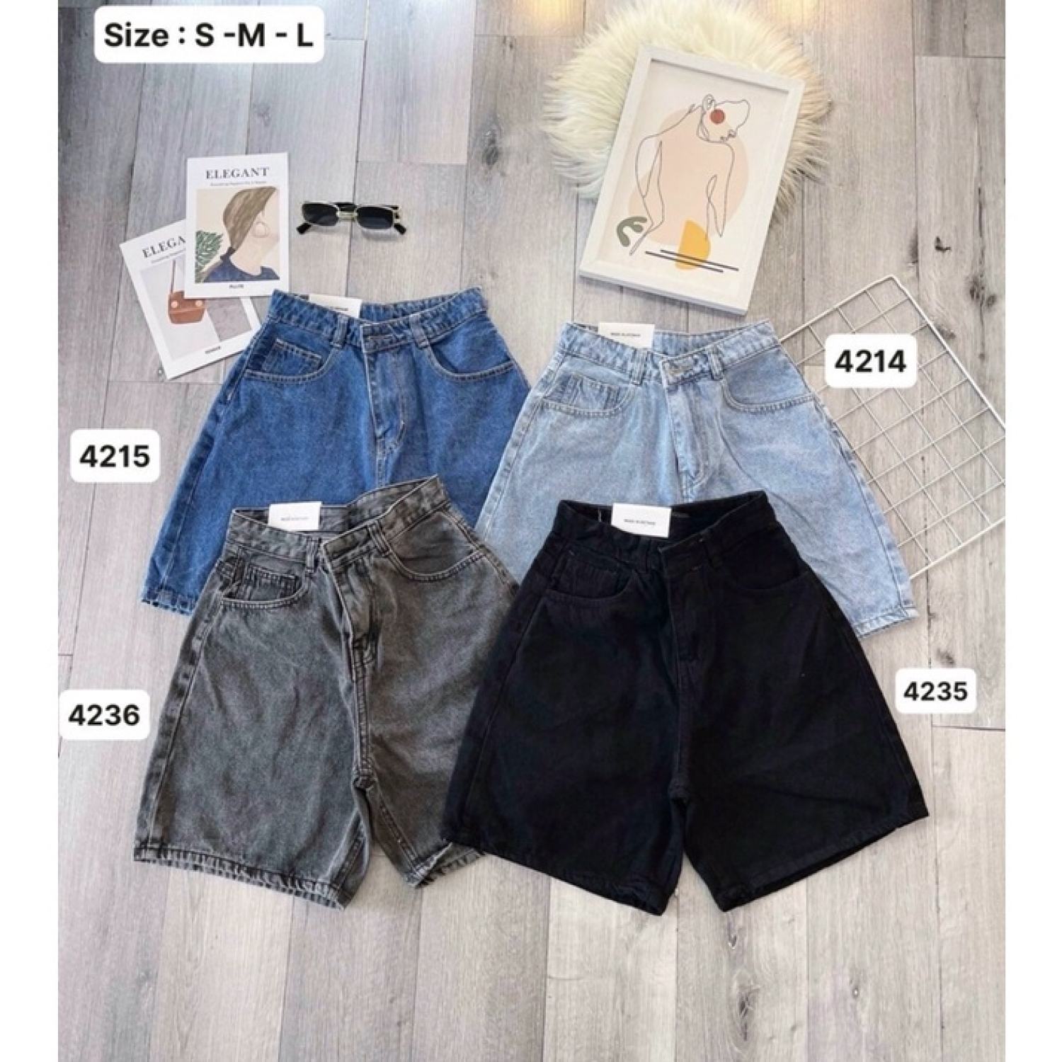 Quần short ngố nữ jean lưng cao trơn nhiều màu có size đại 30-31-32