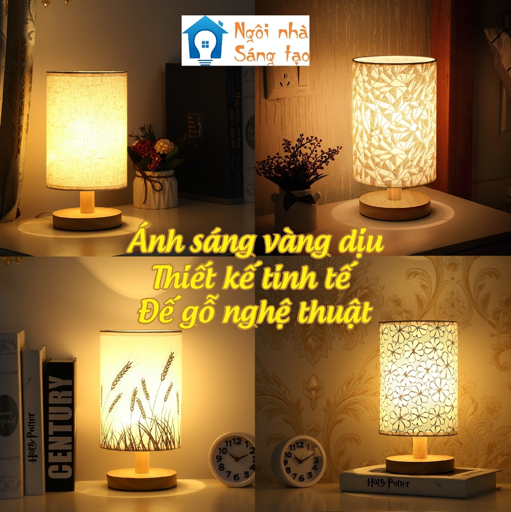 Đèn ngủ để bàn thân gỗ - đèn trang trí phòng ngủ phong cách vintage