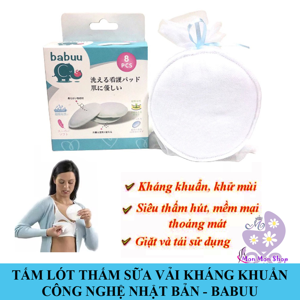 Tấm lót thấm sữa bằng vải giặt được nhiều lần Babuu Nhật Bản ( 8 miếng/hộp)