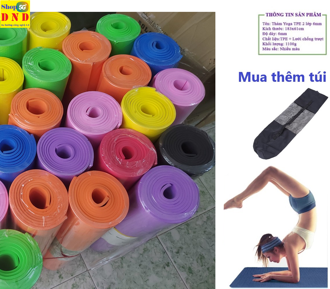 Thảm Yoga đúc - Thảm lót tập thể dục dài 1,85M rộng 0,61M dày 5mm/ 7mm. Thảm dẻo, đàn hồi tốt, có thể sử dụng lâu dài.
