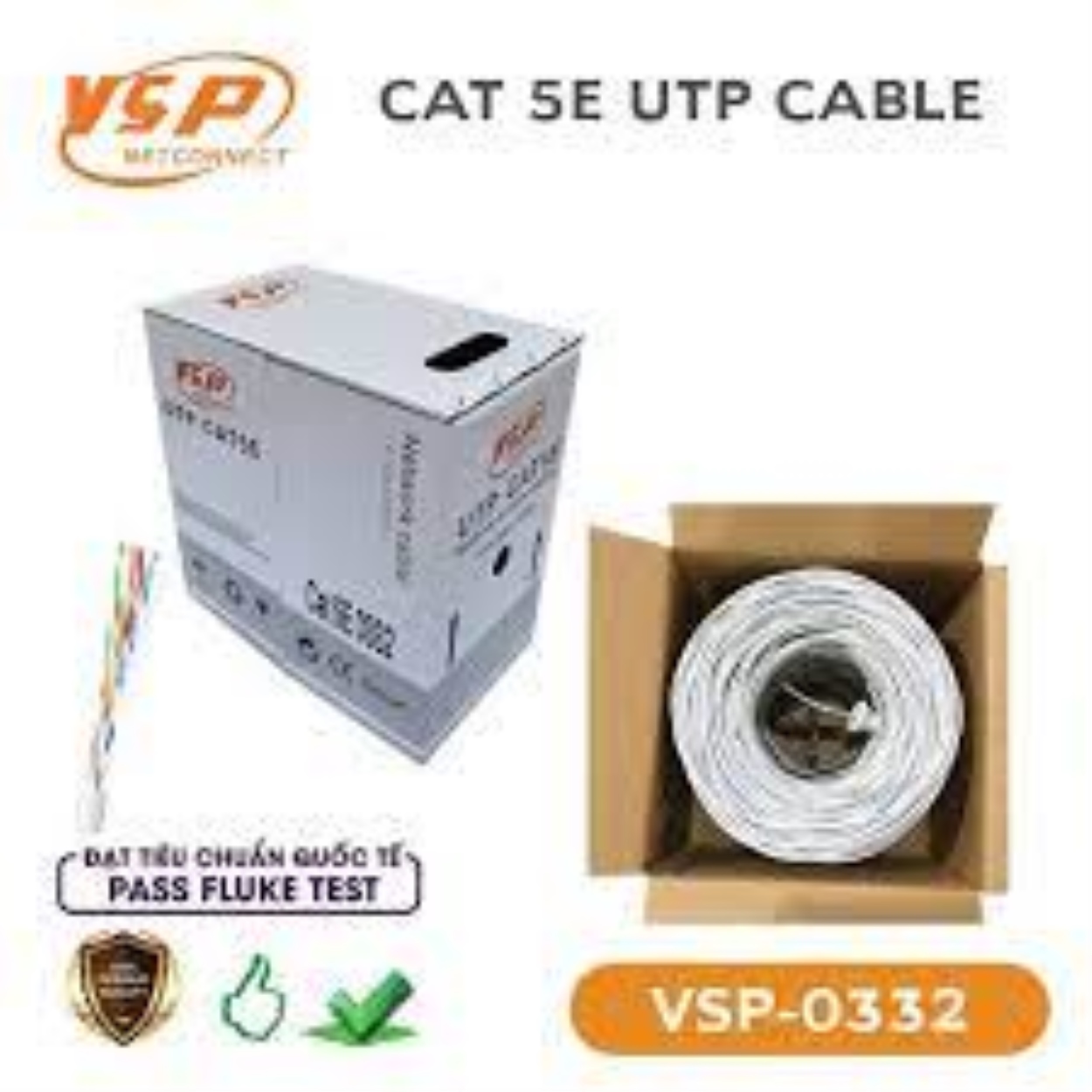 Thùng cáp mạng VSP VISION UTP CAT 5E 0332 305m dây trắng