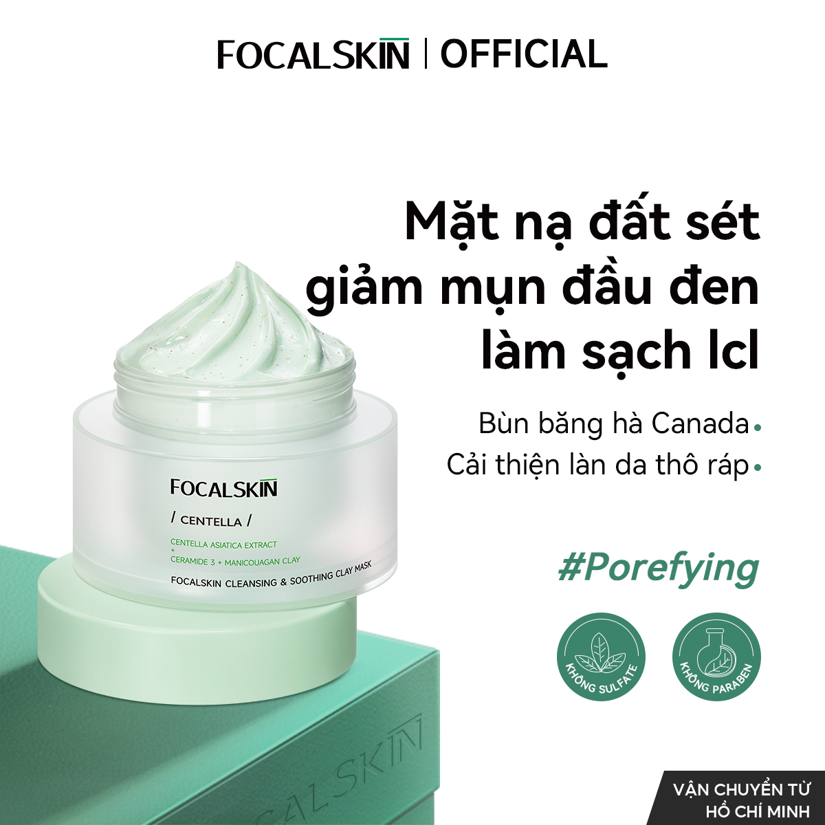  FOCALSKIN Mặt Nạ Đất Sét RAU MÁ Chăm Sóc Da Dưỡng Ẩm Kiểm Soát Dầu 80g 