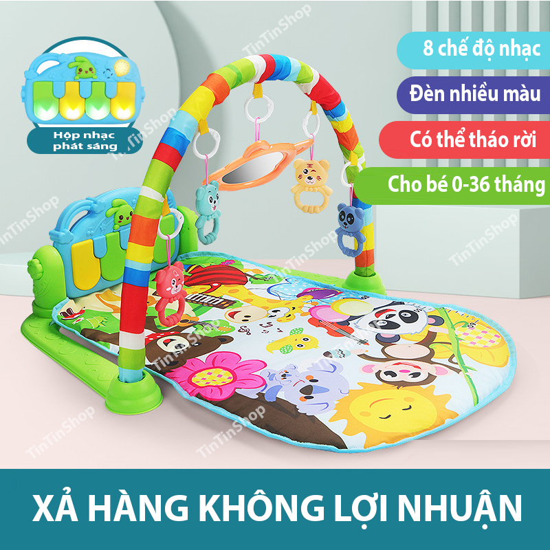 Thảm Vườn Thú nằm vui nhộn cho bé chơi có nhạc piano thích hợp cho bé từ 0-18 tháng tuổi , hình ảnh màu sắc bắt mắt, thu hút trẻ nhỏ, đàn piano có đèn và nhạc vui nhộn