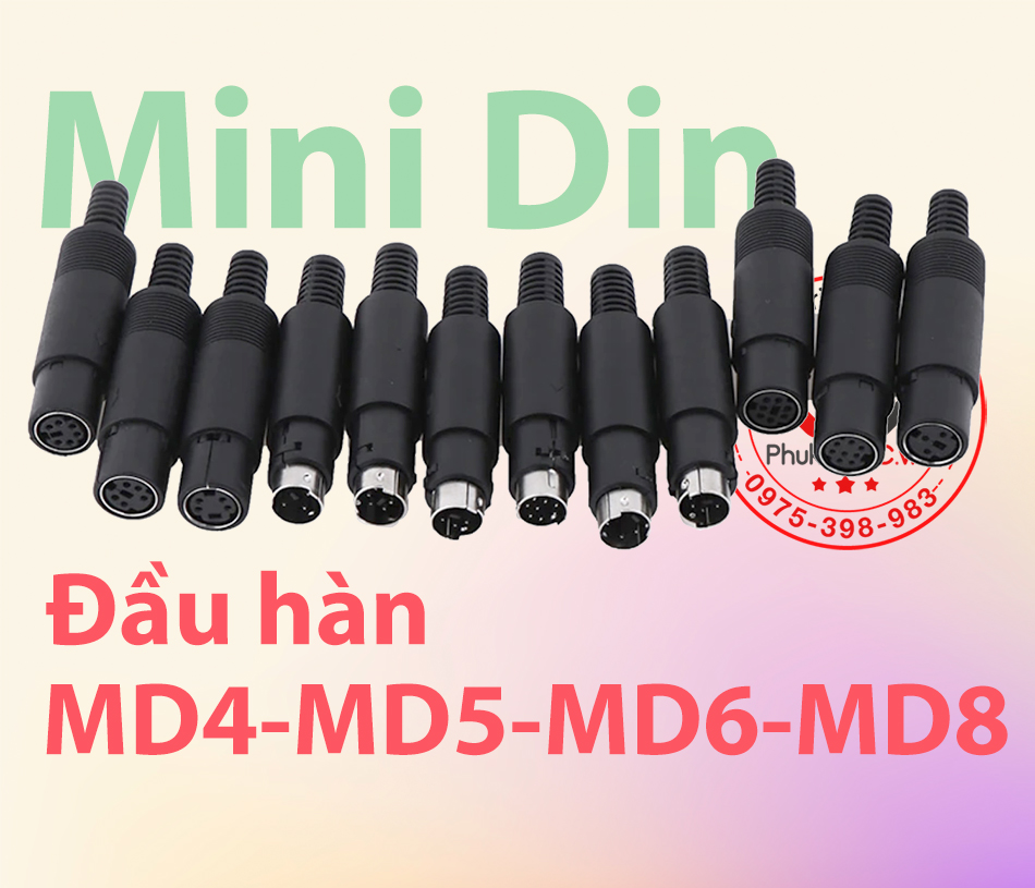 Combo đầu hàn mini din md4, md5, md6-ps2, md8 plc mạ nickel, dạng cài dễ tháo lắp, hàn dây cáp s-video, cáp lập trình