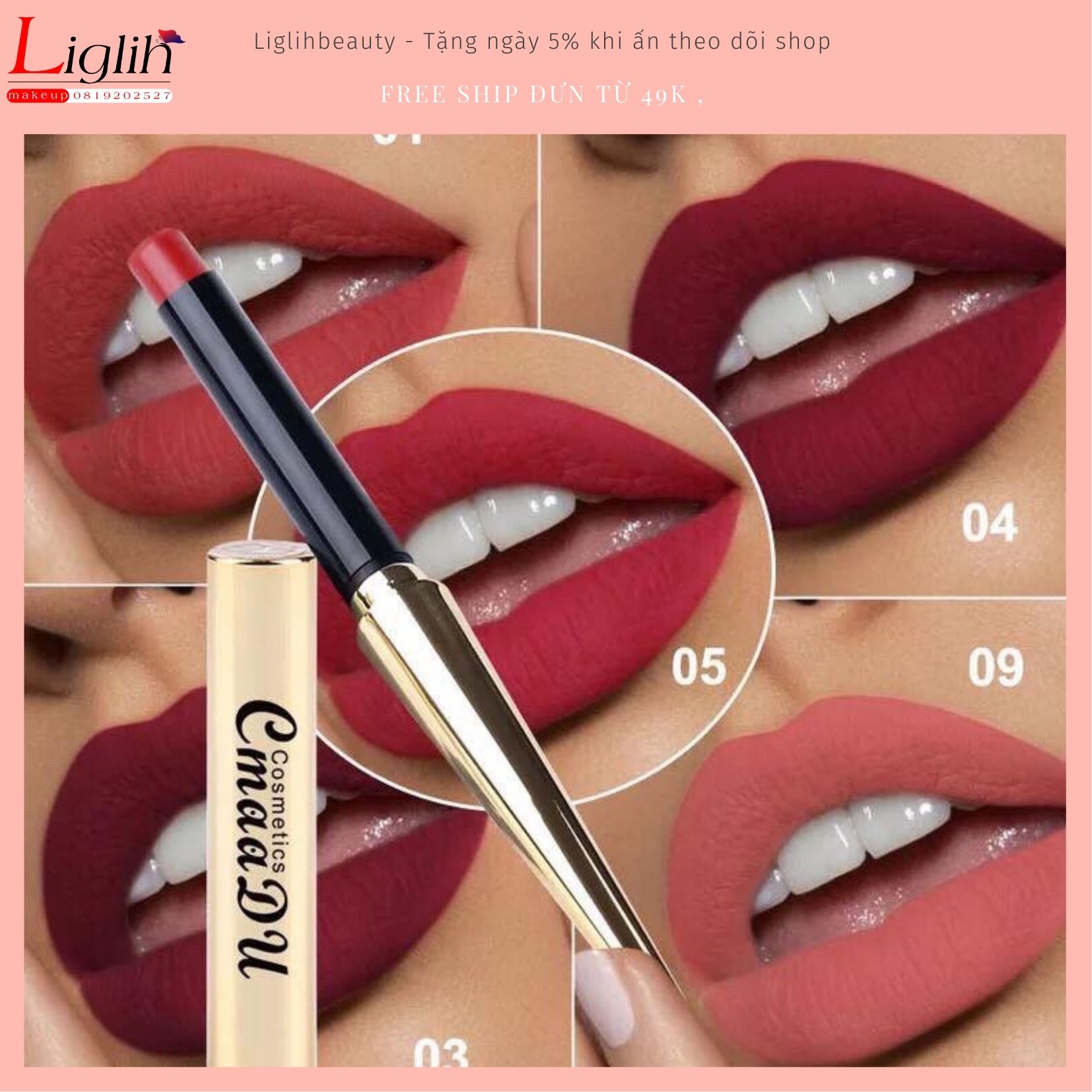 Son lì mềm môi nội địa trung cmaadu 12 mầu cam đất