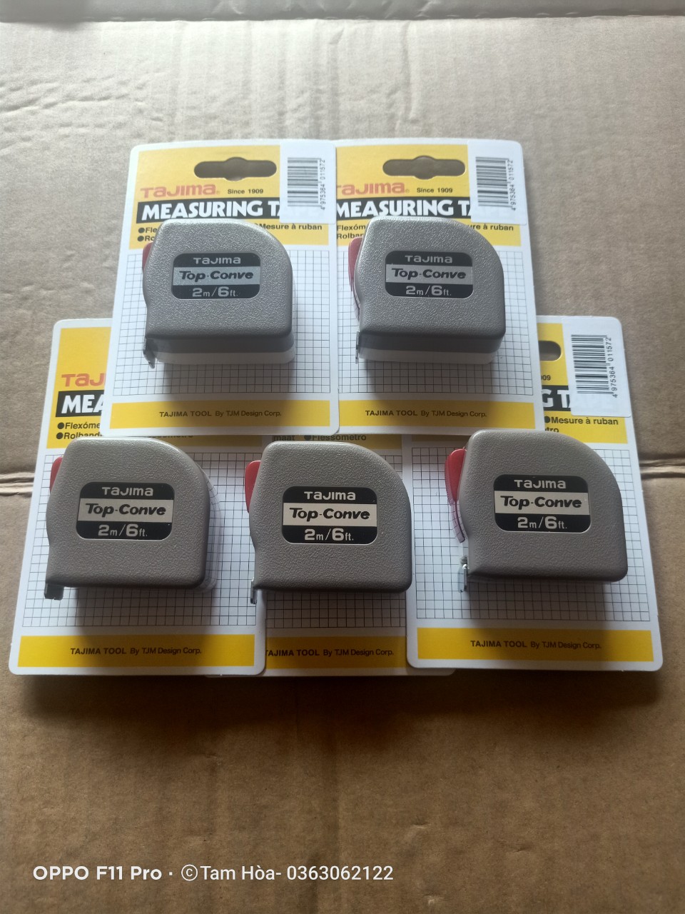 Bộ 5 thước cuộn thép cao cấp 2M-6FT Tajima top conve dây vàng bản 13mm chính hãng